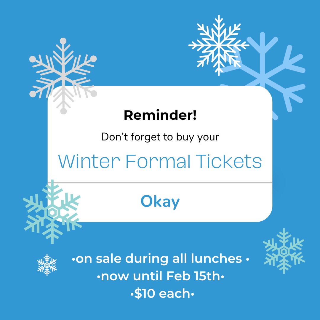 Two more weeks! Don’t forget to buy your tickets or pick up your permission slips for guests ❄️🌨️