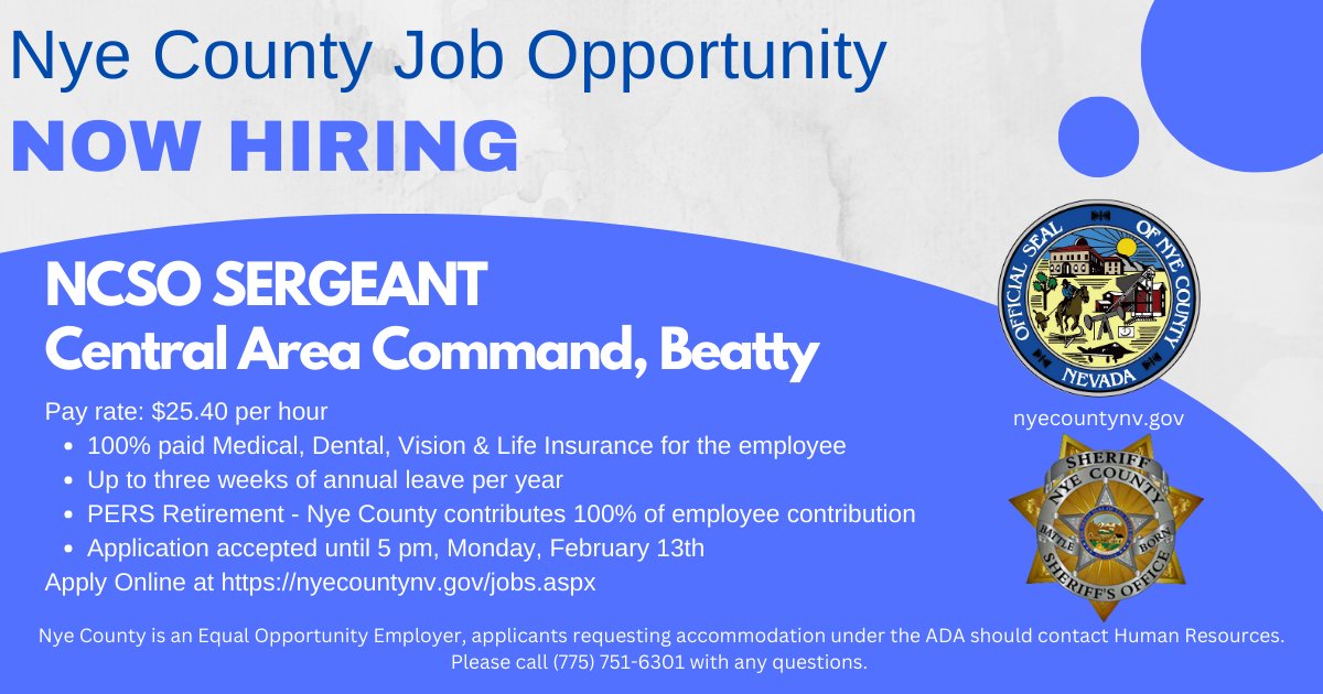Nye County, Nevada on Twitter "NowHiring Sergeant in Central Area Command, Beatty NyeSheriff