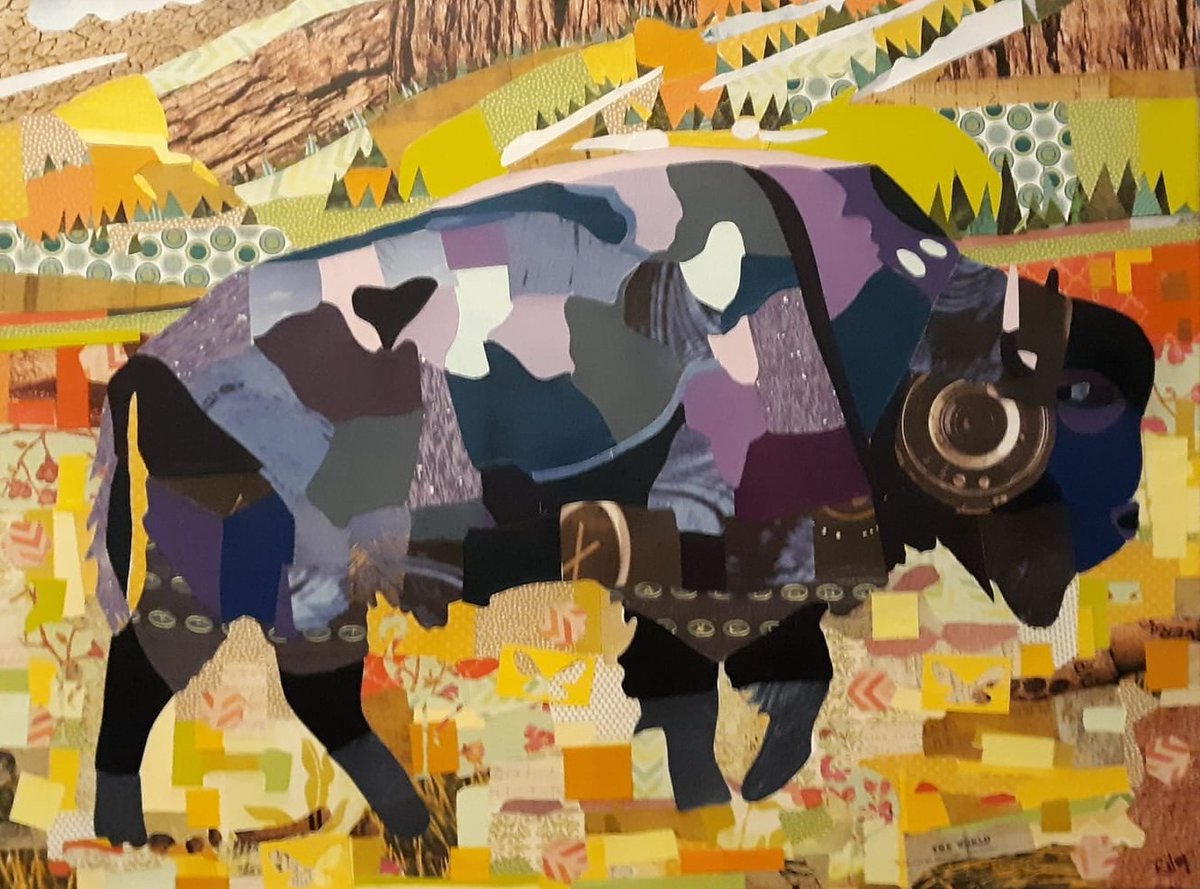 TrueWords3xii's tweet photo. Wyoming Bison 16x20, Paper &amp; Acrylic on Canvas by Eileen Riley https://t.co/Kf0LubSOeq