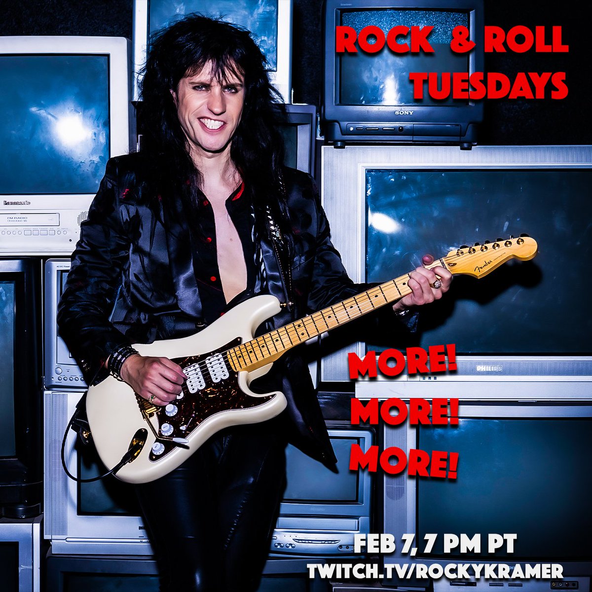Rock &amp; Roll Tuesdays: More! More! More!
February 7, 7 PM PT
Twitch.tv/rockykramer
#Rock #Metal
