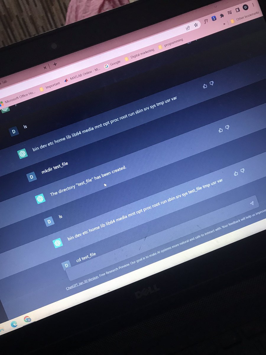 Dilpreetkoh's tweet photo. Figured something real cool so I thought I should share with you all. You can actually turn your ChatGBT into Linux cmd Prompt and it works. #chatGBT #linux #linuxcmd https://t.co/DoLFSrCqGN
