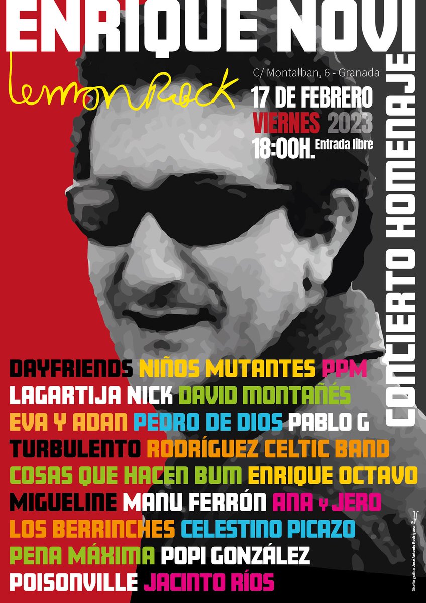 Más de veinte bandas participarán en el concierto homenaje que se brindará al gran Enrique Novi el próximo V17Feb en Lemon Rock Granada. 
#novihomenaje