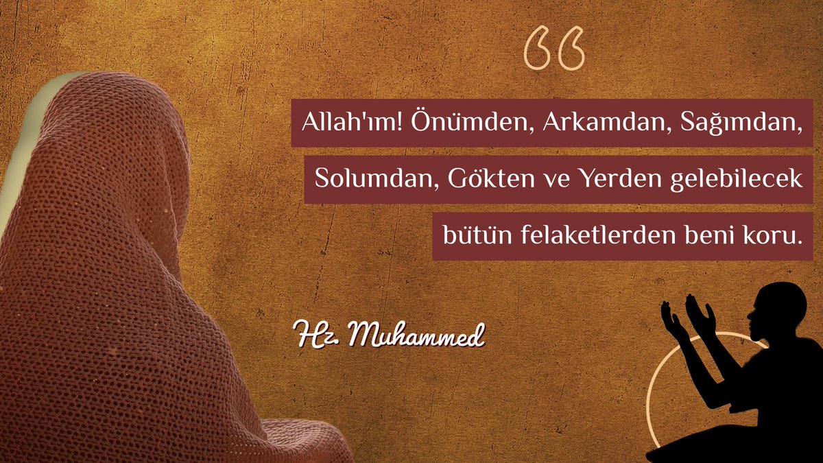 "Allah'ım! Önümden, Arkamdan, Sağımdan, Solumdan, Gökten ve Yerden gelebilecek bütün felaketlerden beni koru."

#deprem #Turkey #85MilyonTekYürek