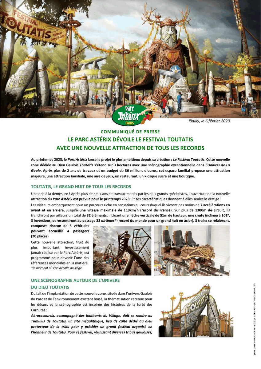 AsterixActu's tweet photo. Voici le dossier de presse de la nouvelle zone "LE FESTIVAL #TOUTATIS" du @ParcAsterix https://t.co/kqOISPRFx8