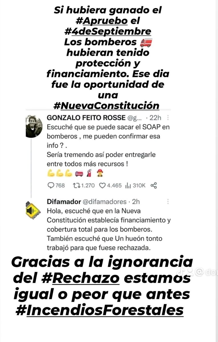 Dpm_Chile2020's tweet photo. #TCShow @tvmas_tv
El país lamenta que se haya perdido la oportunidad que Chile haya tenido una #NuevaConstitución el #4deSeptiembre con igualdad social y justicia #IncendiosForestales 🚒 🇨🇱 https://t.co/1QGSqyqOui