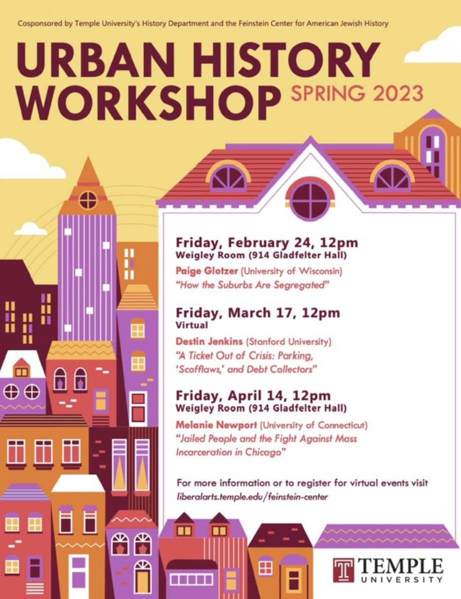 We hope you'll join the @TempleUniv History Department and Feinstein Center on Friday, 24-February for an Urban History Workshop featuring @APaigeOutofHist and their book, 'How the Suburbs Are Segregated.'