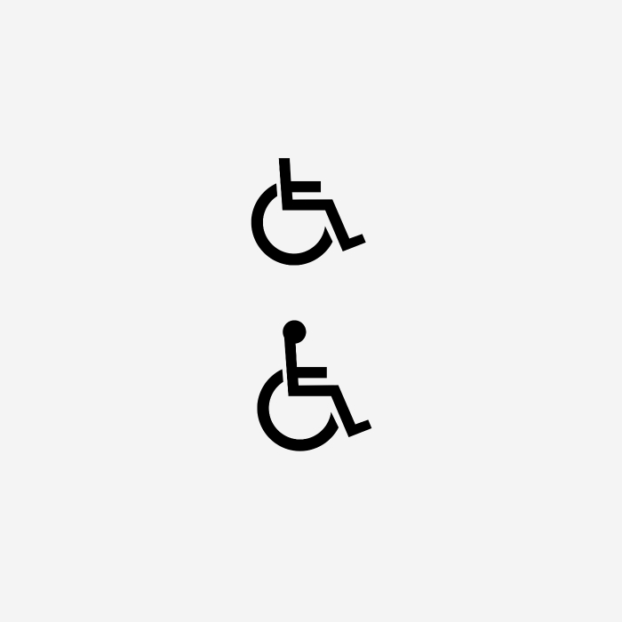 ericmotil's tweet photo. learned today that the wheelchair icon was designed by a danish student as part of a competition in 1969. 

the icon won, but with the feedback that a head was needed to help it look less abstract 🌈 https://t.co/tMnfrl5RZ7