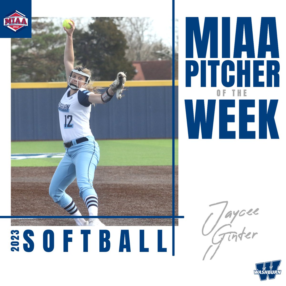 🆕 MIAA Softball Athletes of the Week🥎⤵️

<a href="/IchabodSB/">Washburn Softball</a>'s Jaycee Ginter has been named week one's MIAA Pitcher of the Week👏

🔗| bit.ly/3x0oG1u
#BringYourAGame