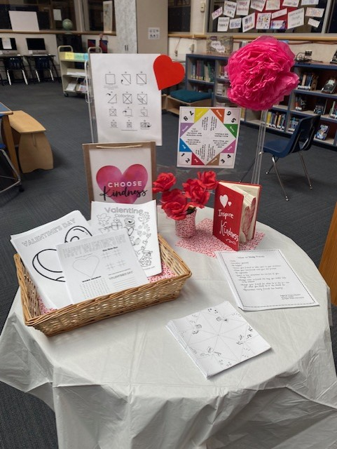 Our library table is ready to spread kindness. This month's topic is "How to Make Friends".