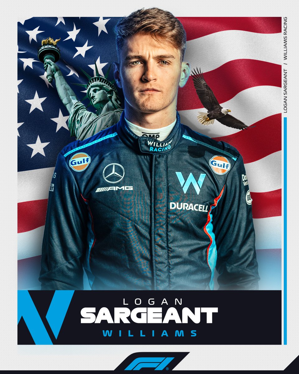 F1's tweet image. Born in the USA 🇺🇸

Suit up. America is BACK on the F1 grid with @LoganSargeant in 2023! 💪

#F1 @WilliamsRacing