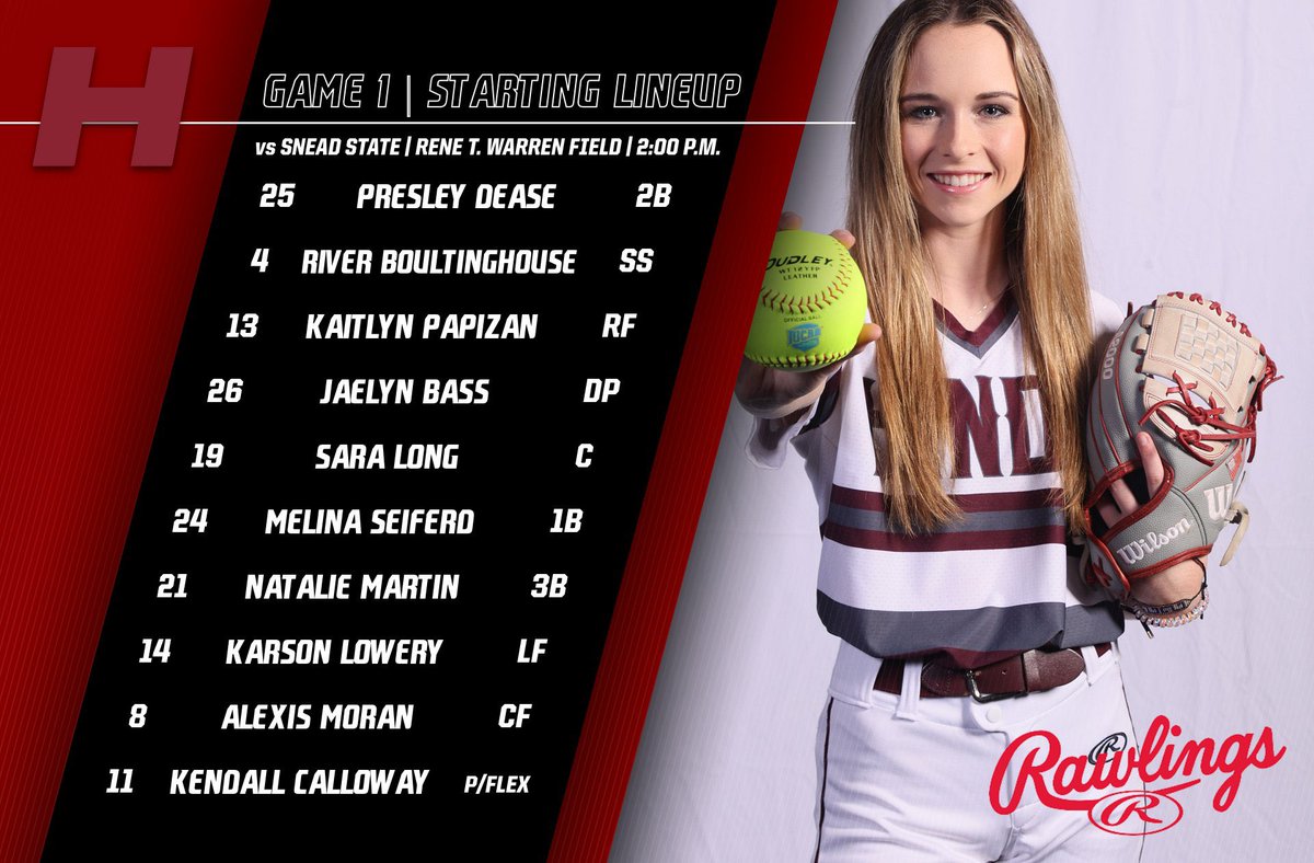 HindsCC_SB's tweet image. Starting Lineup for Game 1 vs Snead State: