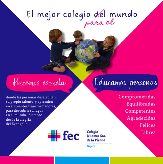 Infórmate ya sobre el proceso de admisión de alumnos 2023/2024 y ¡ven a conocernos! 
Más info en: lapiedadnajera.es 
#somosfec #admisiones #escolarizacion #puertasabiertas #elmejorcolegioPARAelmundo