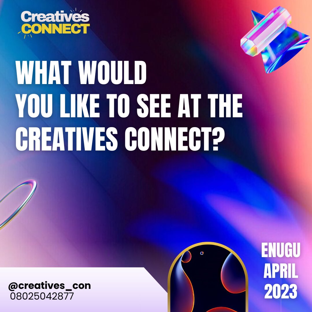 Creatives__con's tweet photo. WE ARE COMING TO ENUGU IN APRIL!!

Where are the creatives at?🔥

Answer Poll below!👇🏽 https://t.co/PErRQb6kbK