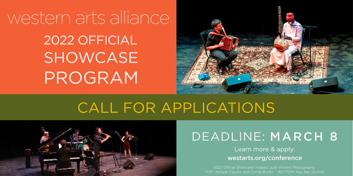 Apply for our 2023 Official Showcase! 8 artists/ensembles will be selected to perform at the WAA Annual Conference in Seattle, WA — September 5 – 8. Performing artists from all disciplines are eligible to apply. Deadline: March 8. westarts.org/showcase-23