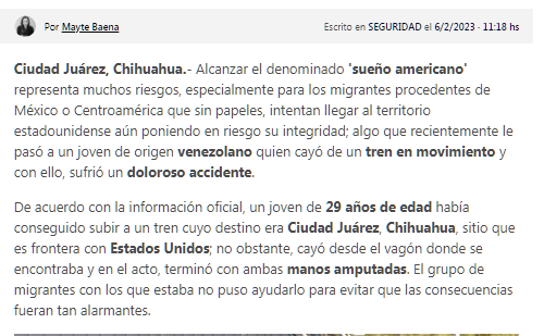<a href="/hipicapura/">🏇Pura Hipica🏇</a> Ésta sería la reseña del accidente del joven jinete venezolano Yosenyer Serrano:

Dolorosa situación, frecuente en las vías férreas de Centroamérica, en virtud de que los trenes viajan con decenas de personas apretujadas en los techos de los vagones.

#SomosPasiónBéisbol