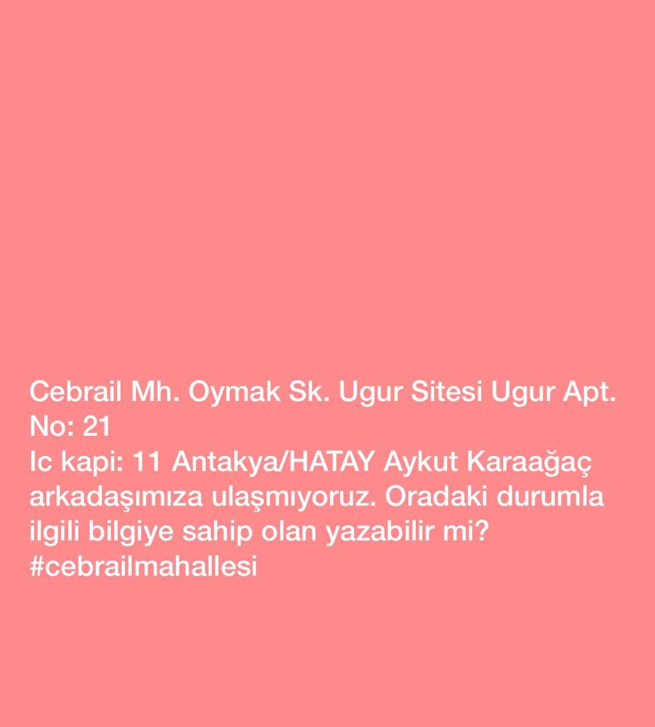 mervenet's tweet photo. @AFADBaskanlik @haluklevent
@ahbap @ahbap @barisatay
#HatayınSesiniDuyun https://t.co/Iih1BxBHov