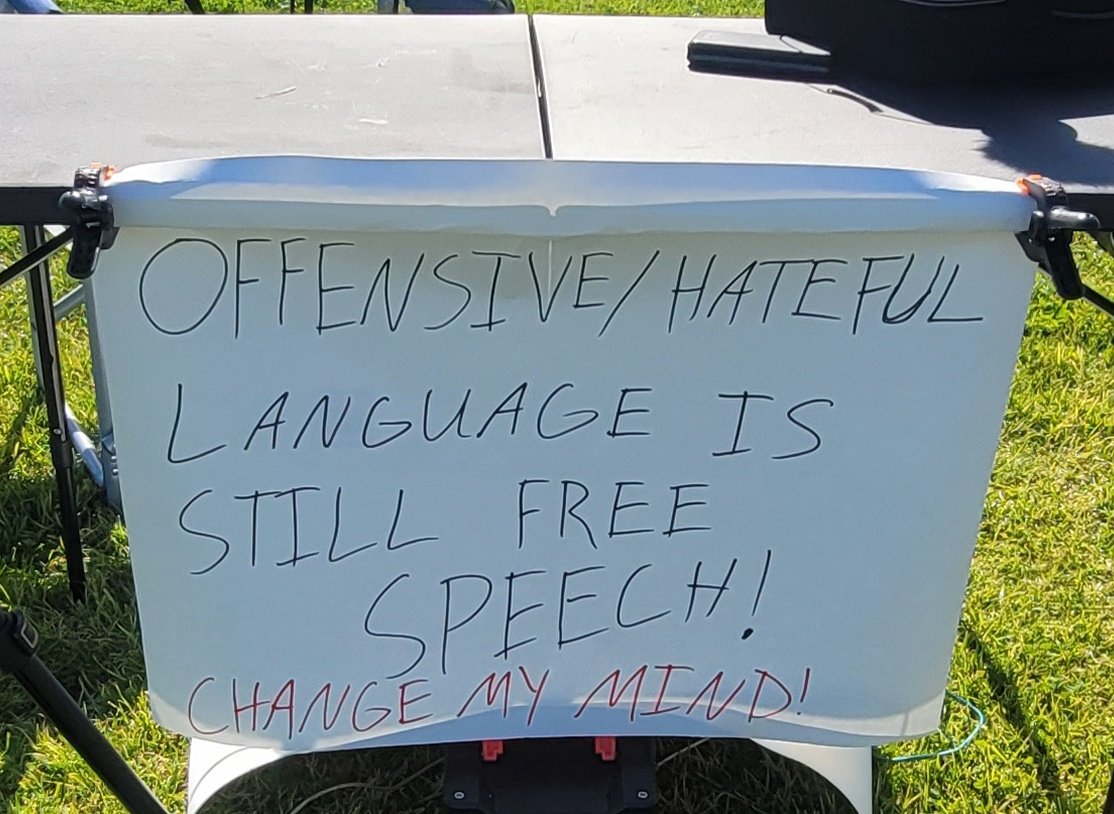 TheBaconProject's tweet photo. Let's have a chat about #FreeSpeech shall we? #WindowsByTheBay #MontereyBeach https://t.co/YS5Aac4gap