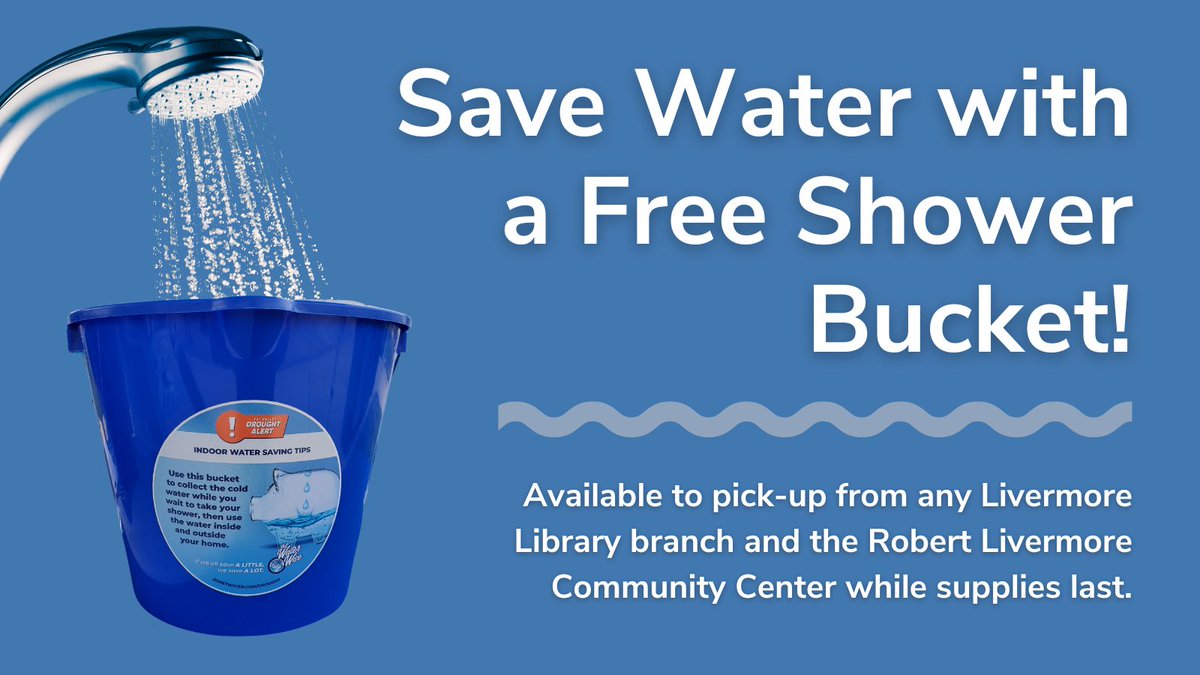 Don't let that 'warm-up' water go to waste! Visit a @LivLibrary branch or the Robert Livermore Community Center to pick up your free shower bucket. 

These buckets collect cold water so you can reuse it inside or outside your home. Available while supplies last! #everydropcounts