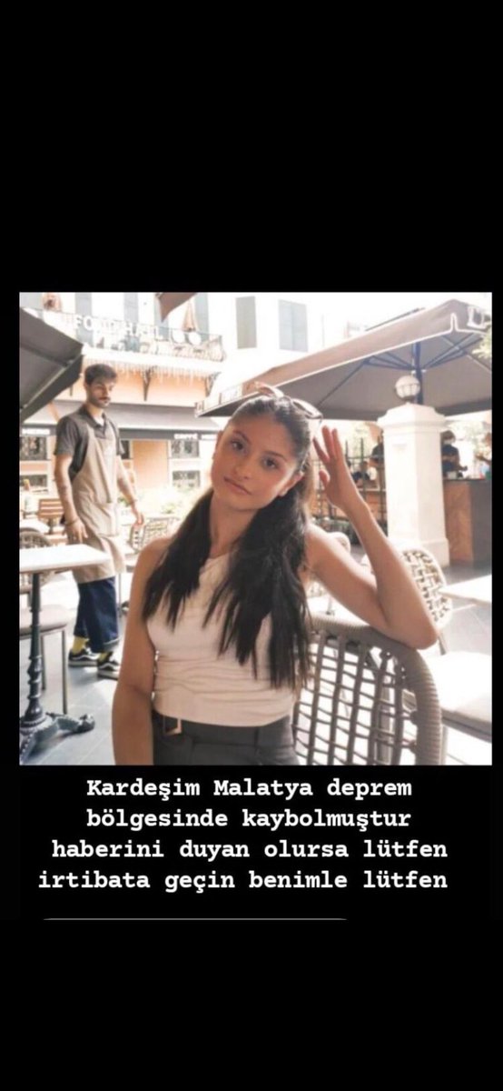 ARKADAŞIMIZ GÜLCAN BEYTAŞ İsmetiye mahallesi Niyazi mısri caddesi no 9 Battalgazi/ Malatya DA BULUAN EVLERİNİN ÖNÜNDEN YARDIM İÇİN AYRILMIŞ BİR DAHA DÖNMEMİŞTİR.GÖREN ULAŞAN LÜTFEN HABER VERSİN. ULAŞANLAR İÇİN: 05416275559 YAĞMUR BEYTAŞ #depremhatay #depremmalatya #AFAD #deprem