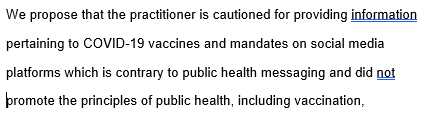 DebbieGarratt's tweet photo. Those still doubting the censorship of doctors, nurses and other HCWs this excerpt from an AHPRA letter.

The message has been very clear.  Forget everything you ever learned about truth, ethics and integrity and Give ONLY government messaging to the public. https://t.co/4oBhio4Di2