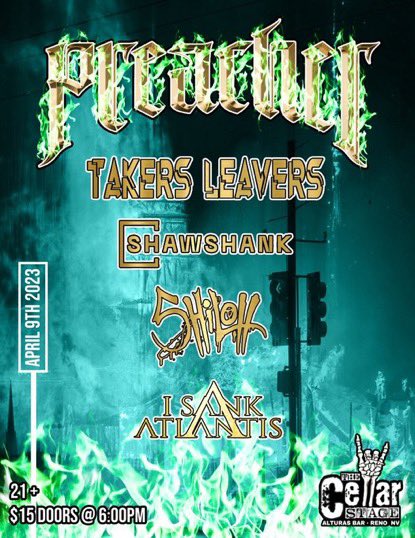 SHILOH5001 (@shiloh5001) on Twitter photo Very proud to announce my FIRST show ever out in Reno, NV on April 9th at The Cellar Stage!!
Excited to perform w/ @PreacherNV & <a href="/takersleavers/">Takers Leavers</a> + more!! Be ready to RAGE UNDERWORLD!! I’m not holding back 🔥🦅 Very proud to announce my FIRST show ever out in Reno, NV on April 9th at The Cellar Stage!!
Excited to perform w/ @PreacherNV & <a href="/takersleavers/">Takers Leavers</a> + more!! Be ready to RAGE UNDERWORLD!! I’m not holding back 🔥🦅