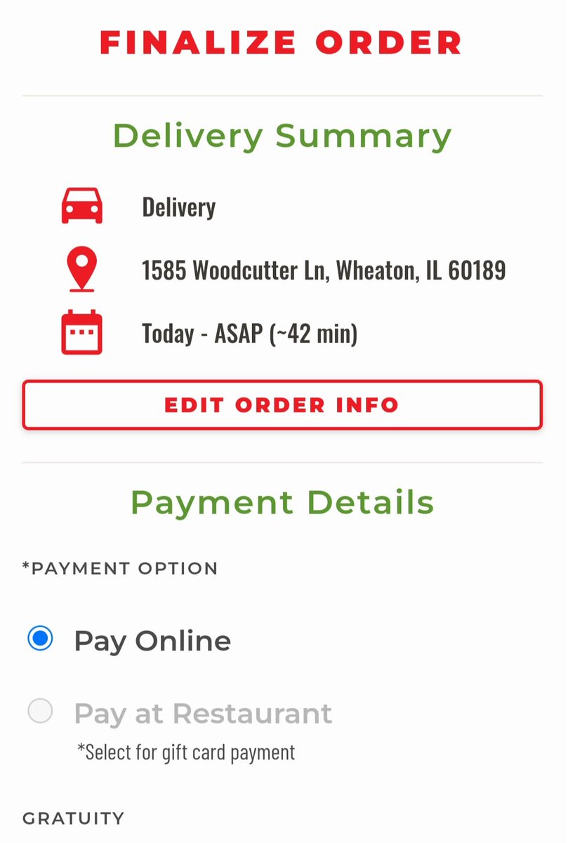 Boukalele's tweet photo. @ChilisSupport You can't use gift cards online for delivery. The option "pay at restaurant" has the gift card option, but it's greyed out. Not an option https://t.co/ukio6zvZBp
