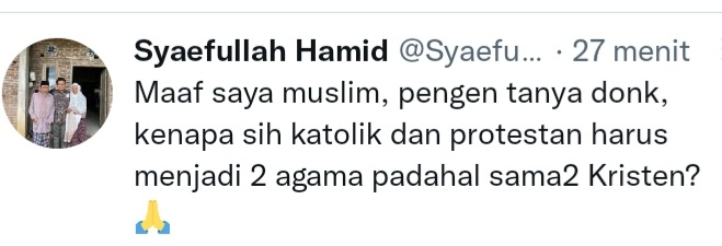PostinusGul's tweet photo. Saudara @SyaefullahHamid terima kasih pertanyaan Anda. Ini jawaban saya mengapa Gereja Katolik dan Gereja Protestan menjadi 2 agama padahal sama-sama Kristen. https://t.co/D4Ym7nXbKg