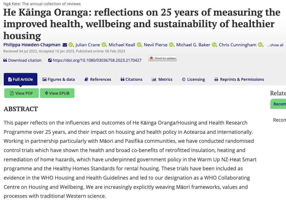 We were honoured to be invited to reflect on our work over the past 25 years for the Journal of the @royalsocietynz ! Article below⬇️
tandfonline.com/doi/full/10.10… 
#healthyhousing #housingresearch