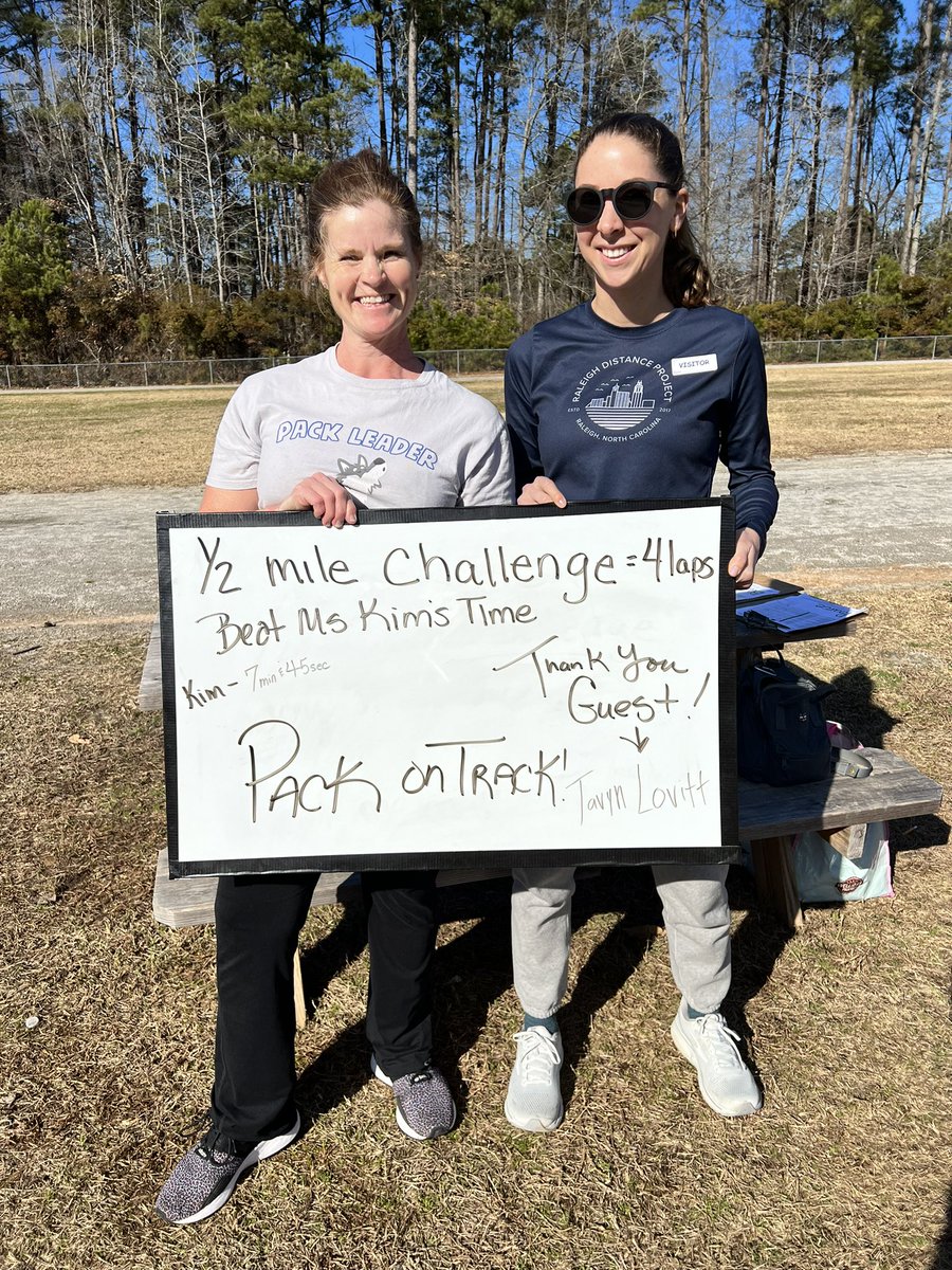 Shout out to Ms. Lovitt for joining Pack on Track recently!  We love that you came to meet some of your future <a href="/northgarnerms2/">North Garner Middle School</a> students and give them a little competition! #loveit <a href="/TimberDriveES/">Timber Drive ES</a> #PACKrising