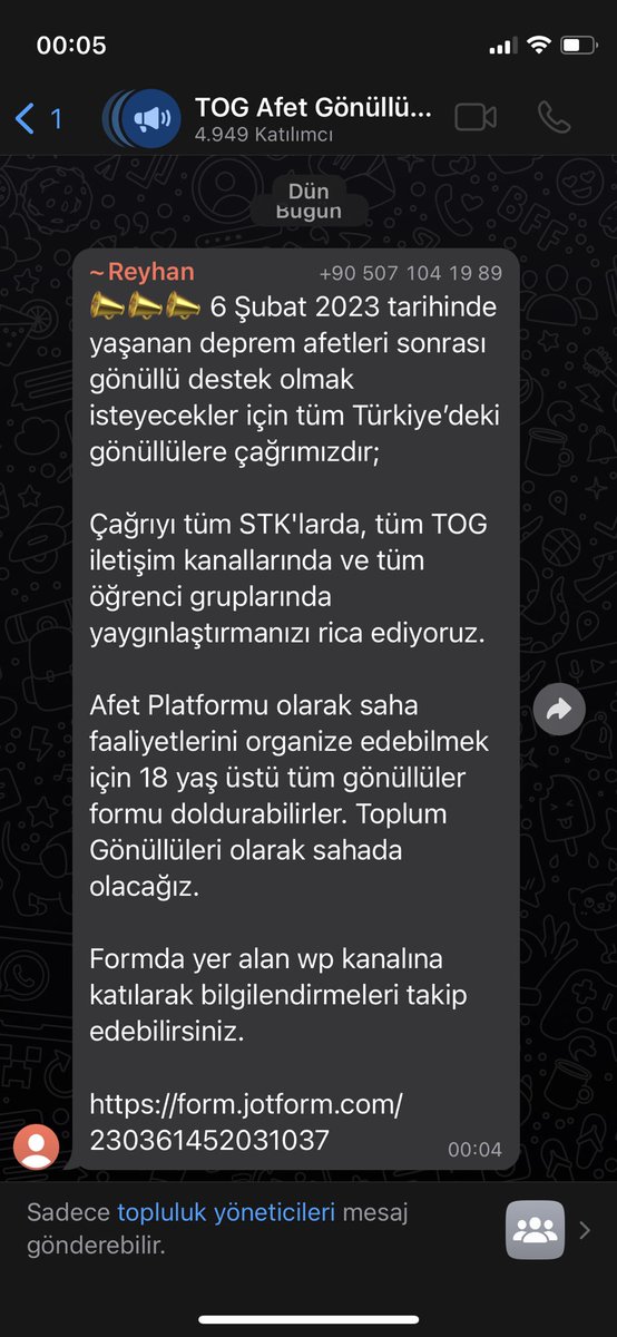 18 yaş üstü herkes gönüllü olmak için başvurabilir #afad #tog #deprem #gönüllüol #ACILYARDIM @TOGVakfi @ahbap @AFADBaskanlik 
form.jotform.com/230361452031037