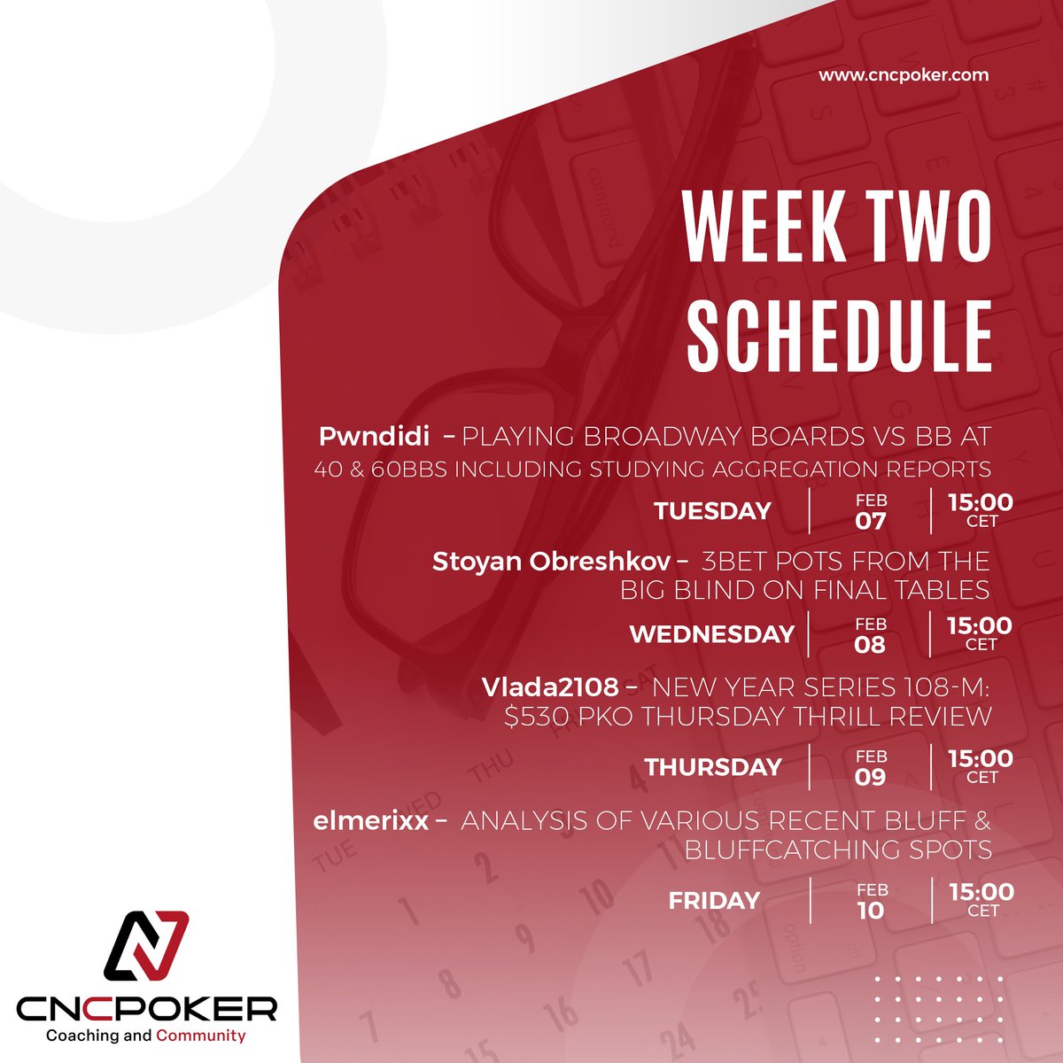 Here's a look at our week two schedule in CNC with sessions from <a href="/AlexPwndidi/">Alex Theologis / Pwndidi</a>, Stoyan Obreshkov, Vlada Stojanovic &amp; elmerixx