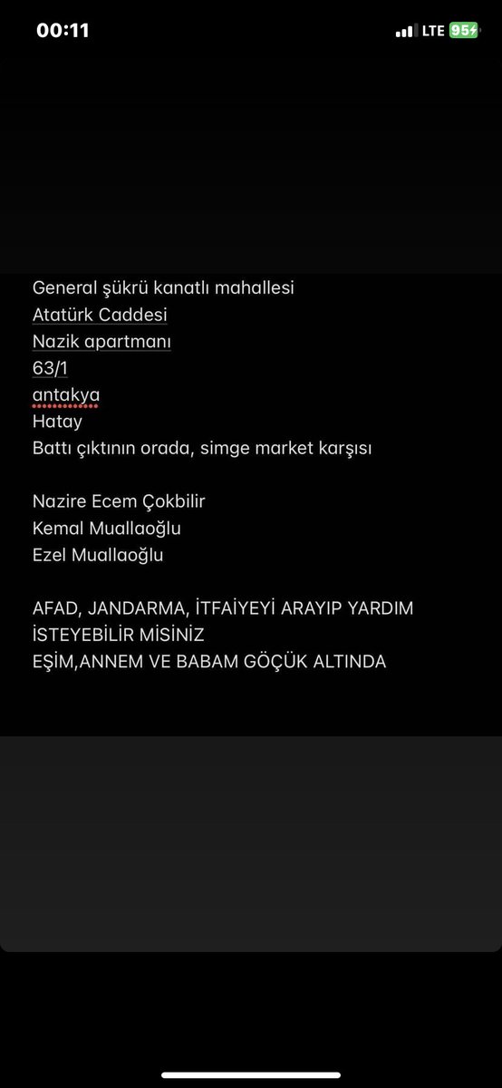 Lütfen yardım edin öğlen saatlerinden beri haber alınamıyor #deprem