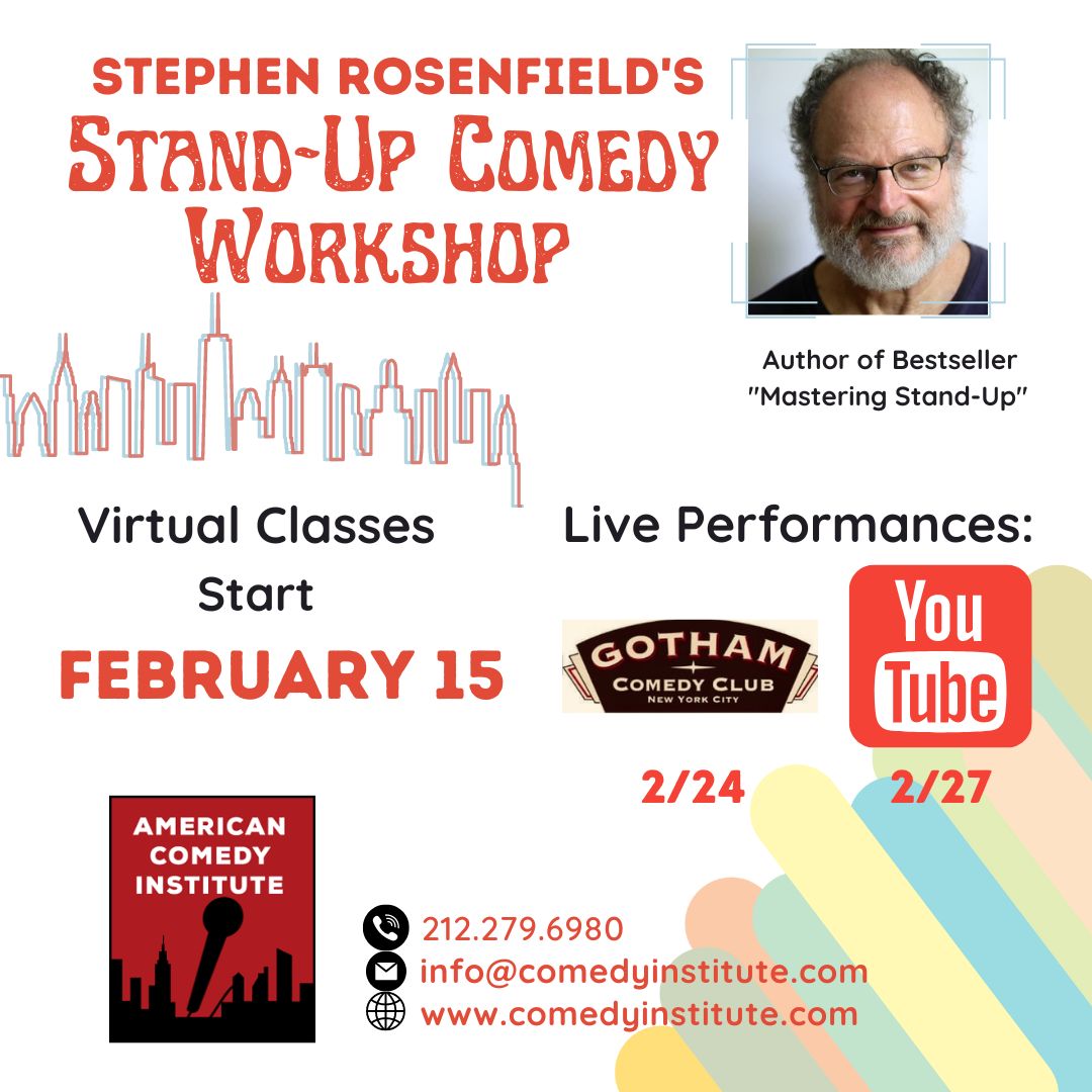 ACIcomedy's tweet photo. Our next workshop with Stephen starts next week. We have a couple spots left. Sign up now!
#americancomedyinstitute #stephenrosenfield #masteringstandup #standupworkshop #standupclasses #bucketlist #nycstandupcomedy #goals #virtualworkshop https://t.co/Zk2laIT78S