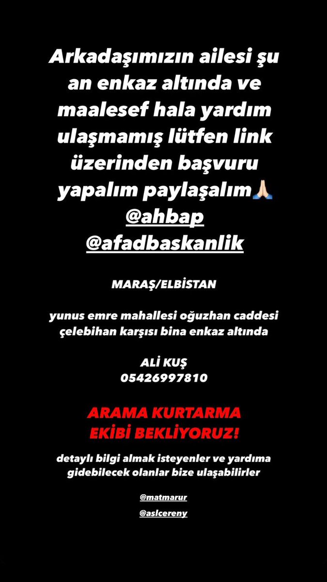 aslcereny's tweet photo. @Seydaaerdogan ARAMA KURTARMA EKİBİ BEKLİYORUZ! 
Elbistan dümdüz olmuş durumda hala bi ekip gelmemiş lütfen yardıma gidebilecek olanlar gitmeye çalışsın durumları çok kötü hala bi haber alınamıyor. https://t.co/8d69C6JIPf