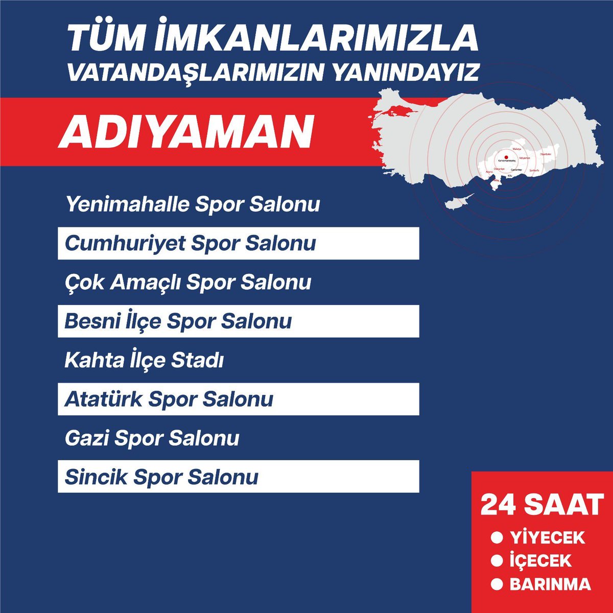 Kahramanmaraş ve Adıyaman'da vatandaşlara açılan tesisler.