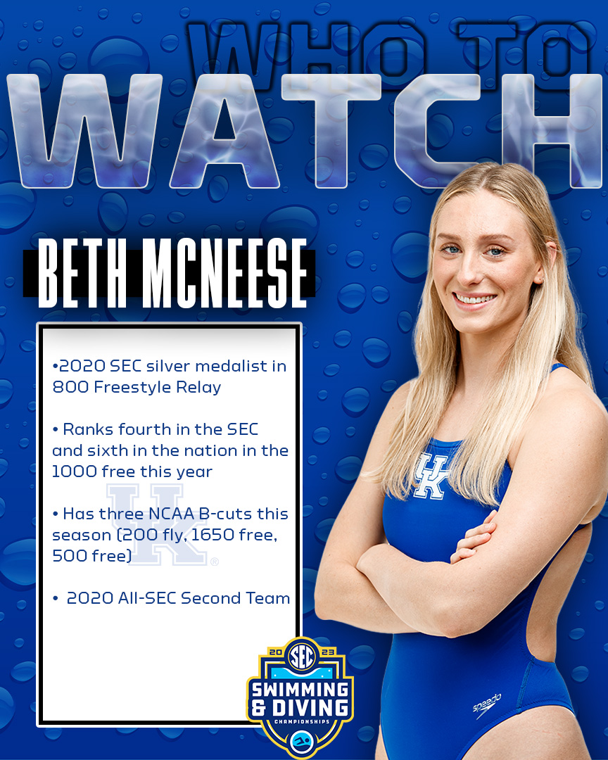 UKSwimDive's tweet photo. The 𝟐𝟎𝟐𝟑 𝐒𝐄𝐂 𝐂𝐡𝐚𝐦𝐩𝐢𝐨𝐧𝐬𝐡𝐢𝐩𝐬 are around the corner and we're highlighting Wildcats to watch at the big meet! 👀👀

Up first, senior 𝐁𝐞𝐭𝐡 𝐌𝐜𝐍𝐞𝐞𝐬𝐞! 

#WeAreUK 🔵😺 https://t.co/ySJm9S1sew