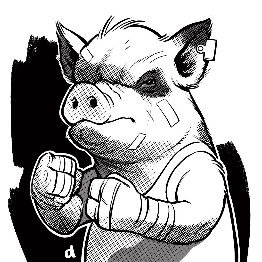 From this day last year: I rolled up a character for @AlienRopeBurn's Mutants in the Now RPG. He's a mutant miniature pig who escaped from a lab and wound up in an illegal fight club. 🐷🥊 I believe we settled on Ham Fist for his name.