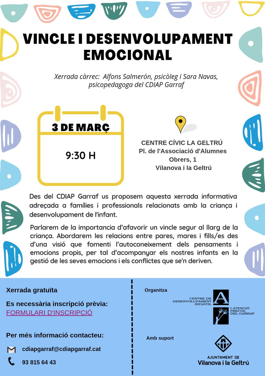 cdiapgarraf's tweet photo. @cdiapgarraf enceta un Cicle de Xerrades adreçat a famílies amb infants 0-3 anys.
Inscripció https://t.co/dbX6kLxOud
En breu us oferirem el Cartell de tot el Cicle amb més #prevencio i #intervencio amb #grupsdesuportfamiliar
#atencioprecoç https://t.co/o4vkD2DGaM