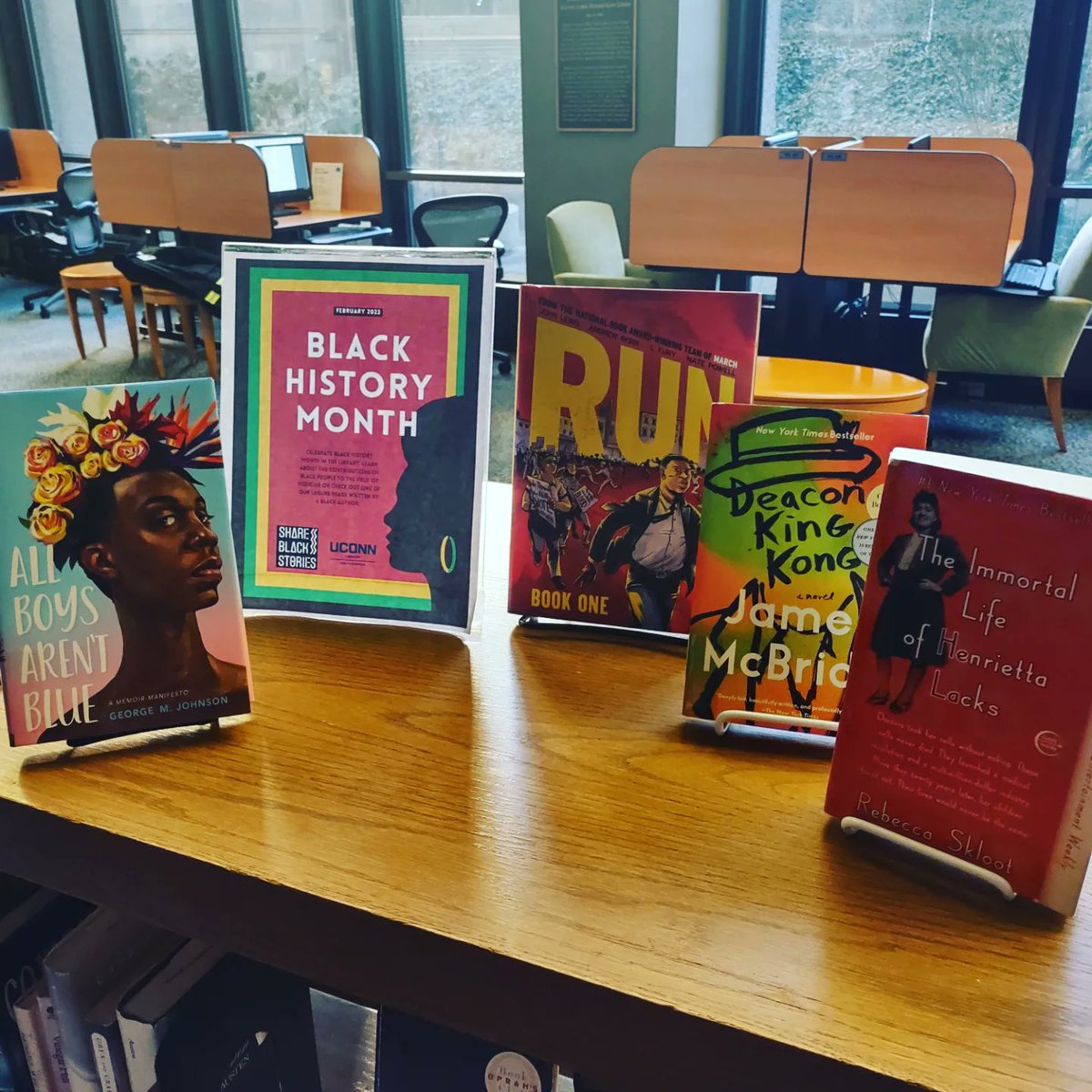 UConnHealthLib's tweet photo. Stop by the library to check out a book celebrating Black History Month. This year's theme is black resistance. #shareblackstories #BlackHistoryMonth #UConnLibrary #UConnHealth https://t.co/nNnxVYaKuF