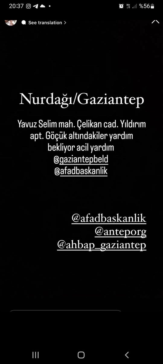 tatarhanim's tweet photo. @TuhafAmaGercek Mert Yıldırım ve ailesi 3 katlı aile apartmanı herkes enkaz altında içeriden hiçkimse ile iletişim kuramıyoruz. Lütfen sesimizi duyurun ! #Nurdağı #Gaziantep https://t.co/BloTlhXrfP