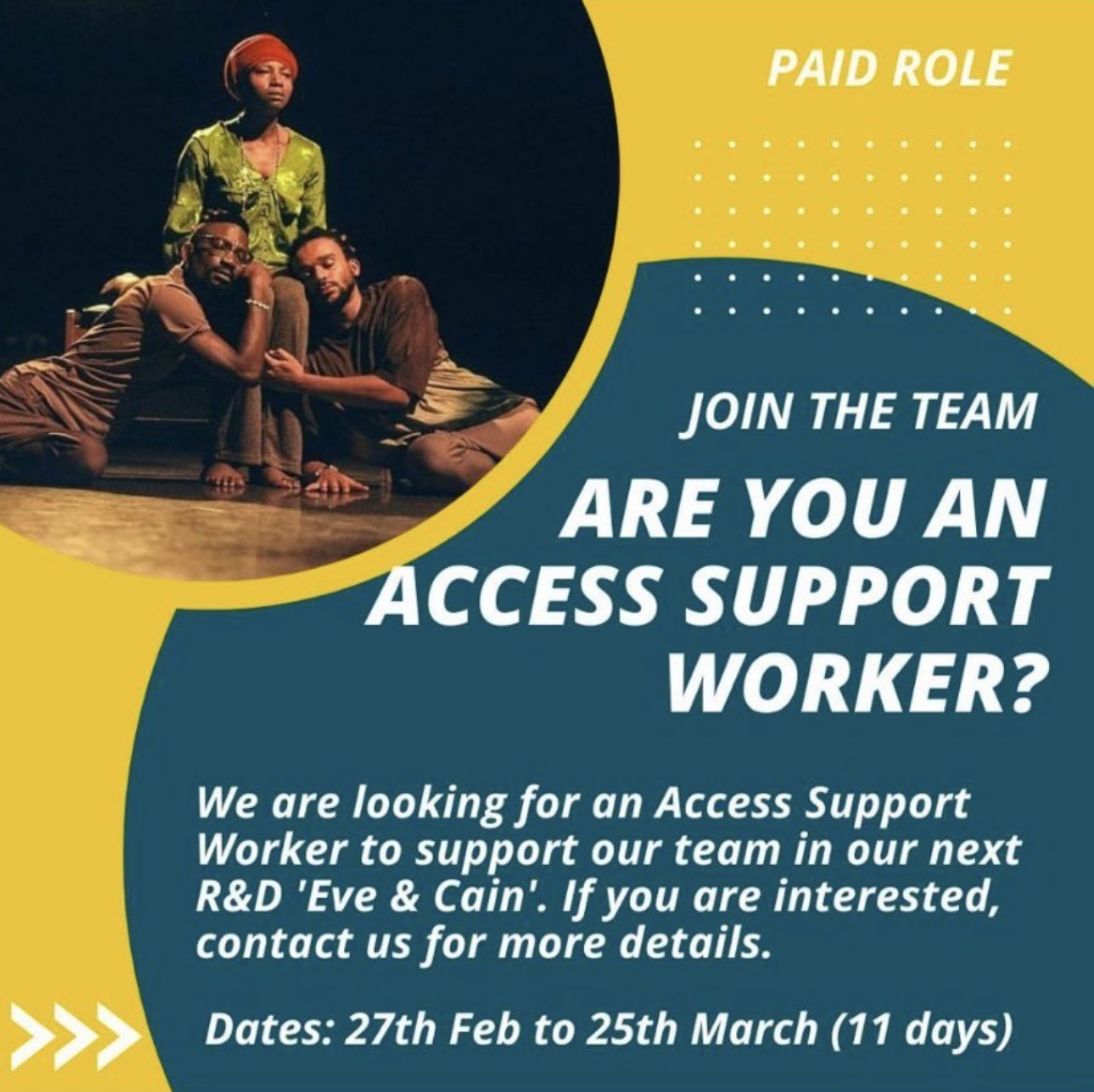 MichaelPeterJohnson (@m_peter_johnson) on Twitter photo <a href="/GatewayArts_/">Gateway Arts</a> <a href="/SJ_Nwa/">Sonny Nwachukwu (jnr)</a> is looking for 2 paid roles for R&D (11 days) in March 2023
✨Movement Director
✨Access Support Worker
Get in touch for more information.
#artsjobs #creativejobs #movementdirector #accesssupportworker <a href="/GatewayArts_/">Gateway Arts</a> <a href="/SJ_Nwa/">Sonny Nwachukwu (jnr)</a> is looking for 2 paid roles for R&D (11 days) in March 2023
✨Movement Director
✨Access Support Worker
Get in touch for more information.
#artsjobs #creativejobs #movementdirector #accesssupportworker