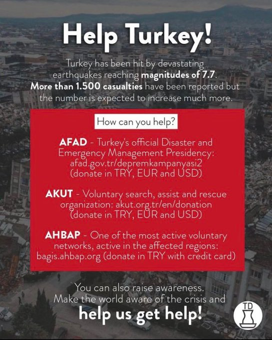 ruchankaya's tweet photo. If you are wondering how you can help, please consider these three organizations in Turkey;
Gov't Org. - https://t.co/YtErZKvoHb
Voluntary - https://t.co/hP7tYWbe2p
Voluntary - https://t.co/QQa5duUjVo 
#TurkeyQuake #TurkeyEarthquake #earthquake https://t.co/SUpYu7QCrH
