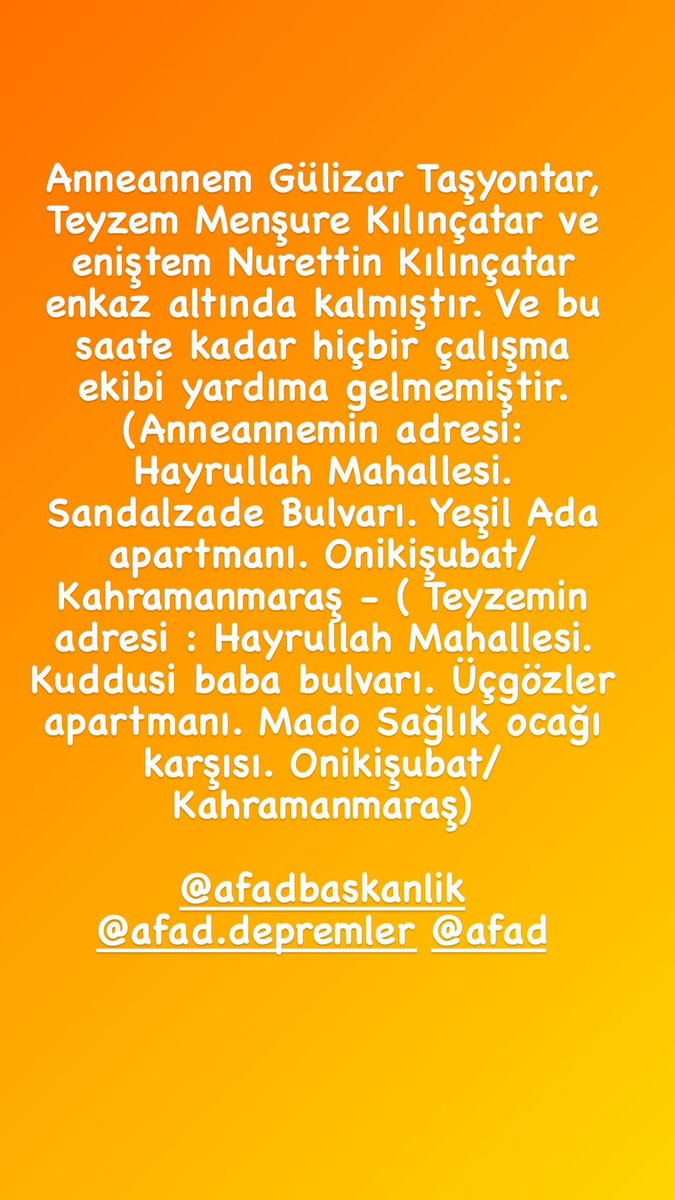 DnzSglm's tweet photo. #deprem #AFAD #afad #afaddeprem #AFADKahramanmaras #AFADKMARAS #AFADBASKANLIĞI #afad https://t.co/XVx6oKGrvG