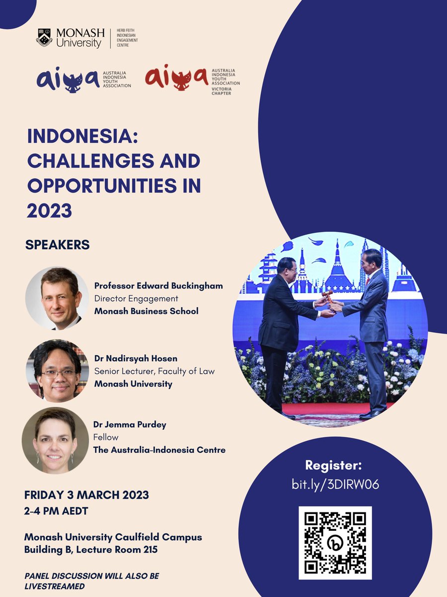 HerbFeithCentre's tweet photo. We are delighted to be co-hosting the Australia-Indonesia Youth Association congress, with plenary speakers @JemmaPurdey, Edward Buckingham and Nadir Hosen.
 @aiya_national @MonashIndonesia @MonashUni https://t.co/0e4Sq0Ompf
