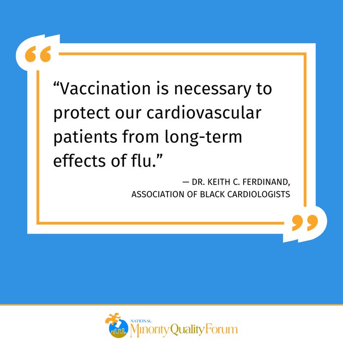 NMQF (@nmqf) on Twitter photo “Vaccination is necessary to protect our #cardiovascular patients from long-term effects of flu.”
— Dr. Keith C. Ferdinand (<a href="/kcferdmd/">Keith C. Ferdinand, MD, FACC, FAHA, FNLA</a>), <a href="/ABCardio1/">Association of Black Cardiologists</a> #NMQFightsFlu “Vaccination is necessary to protect our #cardiovascular patients from long-term effects of flu.”
— Dr. Keith C. Ferdinand (<a href="/kcferdmd/">Keith C. Ferdinand, MD, FACC, FAHA, FNLA</a>), <a href="/ABCardio1/">Association of Black Cardiologists</a> #NMQFightsFlu