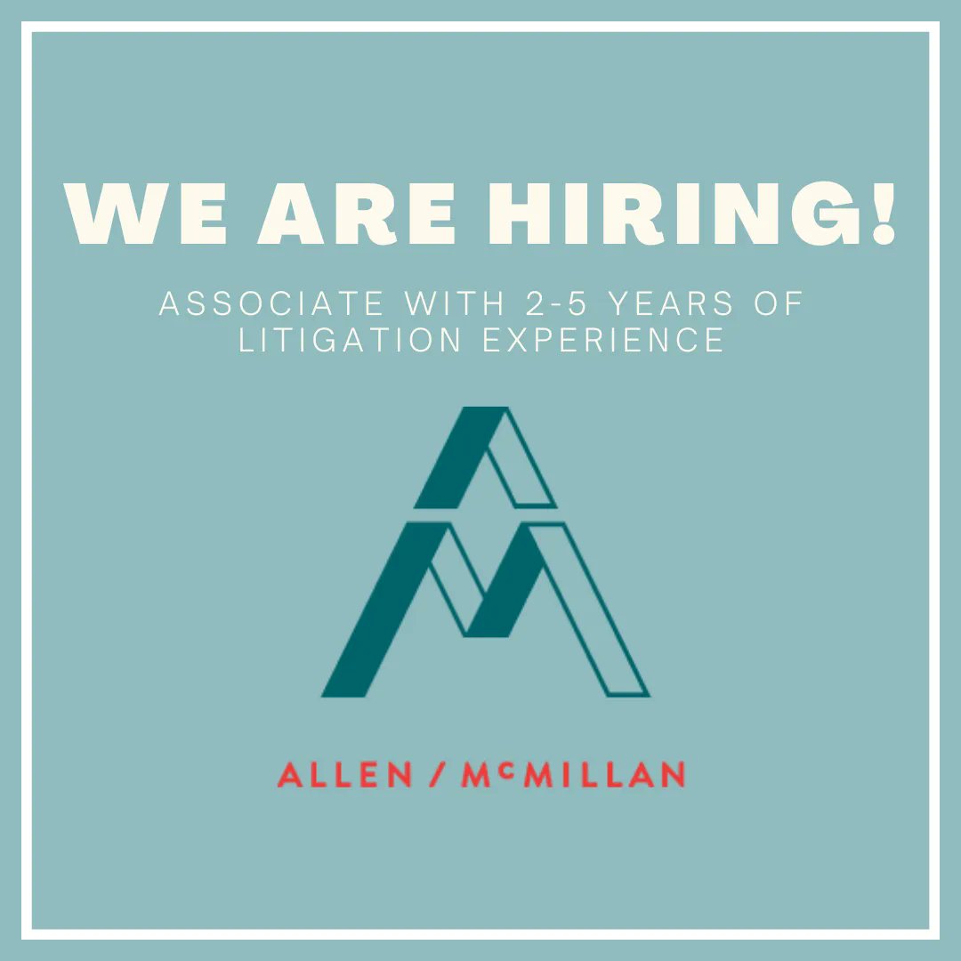 We are looking for an associate between 2-5 years’ call.

Learn more about the position and the AMLC team at amlc.ca/careers!

Interested candidates should send their resume and references to Greg Allen.

#HiringNow #VancouverJobs #Opportunity #Vancouver #YVR #Associate