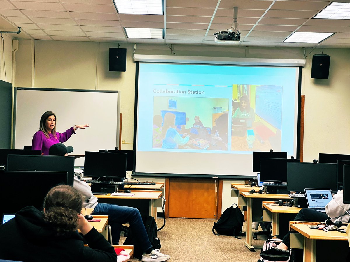 bradmcurrie's tweet photo. Enjoyed having Rider alum @MillicentRoskie stop by our @RiderCEHS #TEC200 Google Educator Level I class to speak with preservice teachers about the power of technology. In this part of the presentation Milli highlights her ELA collaboration station. @BlackRiverMS #WeAreChesterNJ https://t.co/uJI3qJ9W3j