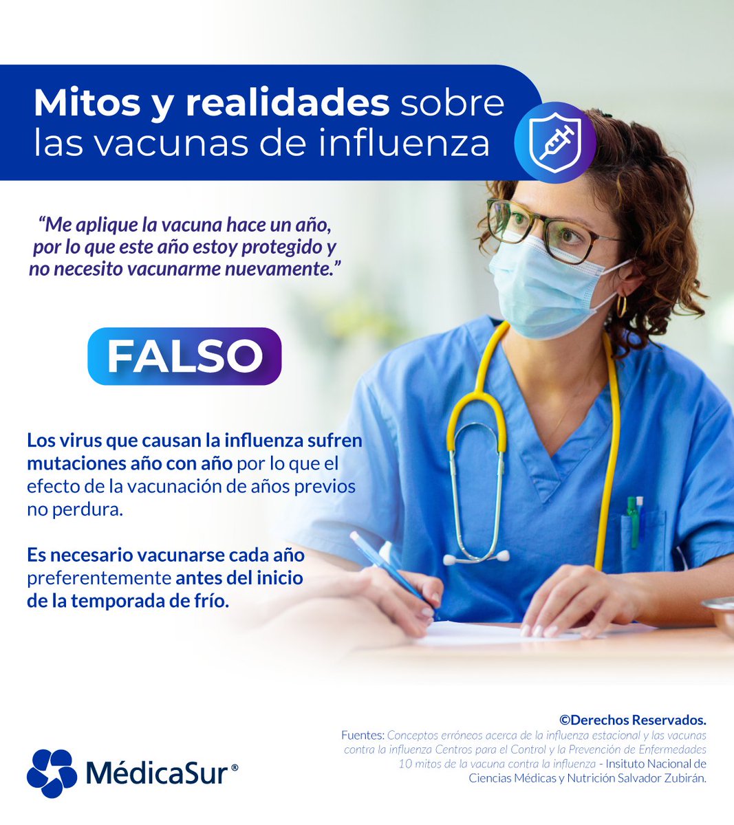 ¿Cada cuándo aplicar la vacuna de la #influenza? Se recomienda la vacunación anual para todas las personas de 6 meses o más, con algunas excepciones. ¿Sabes por qué? 

#TomaAcción #LasVacunasFuncionan #Prevención #Flu