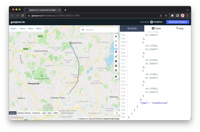 Map of path plotted from geojson