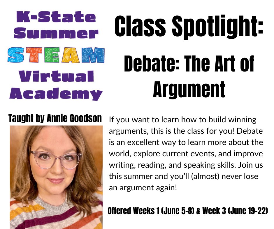 Register for the Virtual Summer STEAM Academy! All that is necessary is a device and you! School districts can register for affordable summer programming.

Find out more here: k-state.edu/stem-career-ed…